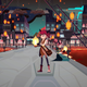 Cris Tales' time mage holds up a lantern in the middle of a city street.